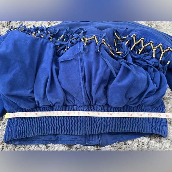 Vintage Gianni Versace 1990 Suede Leather Unisex Jacket With Beaded Fringe - Picture 16 of 17